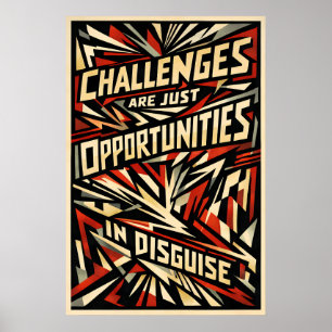 Affiche Défis Sont des Occasions Art de Linogravure Vintag