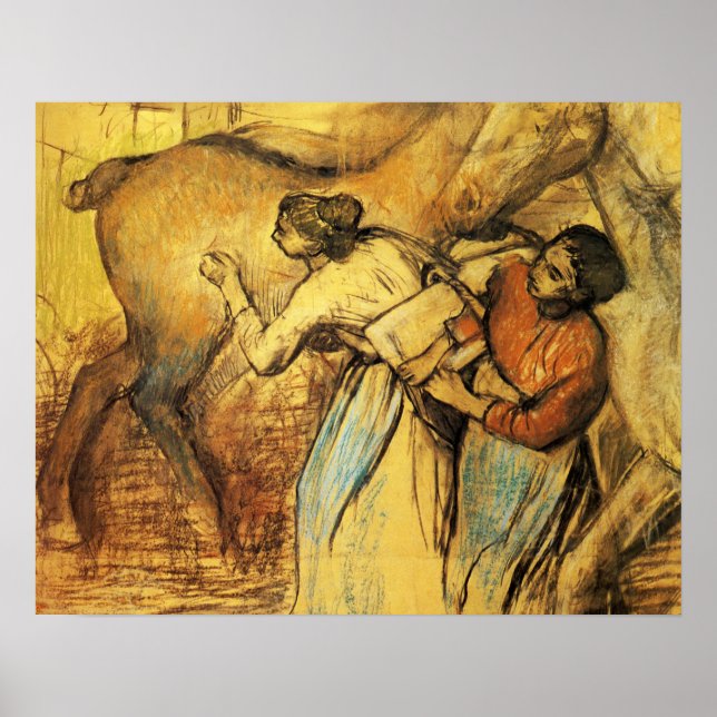 Affiche Degas - Deux blanchisseuses et un cheval 1902 (Devant)