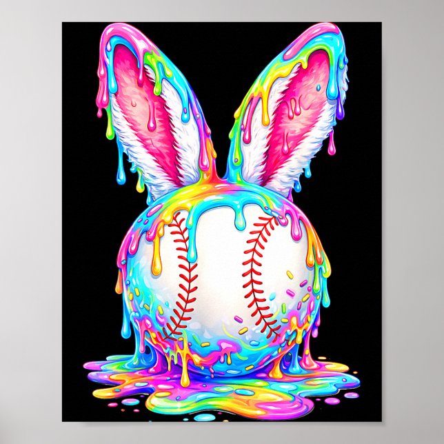 Affiche Dégoulinade de baseball de Pâques Lapin de Pâques  (Devant)