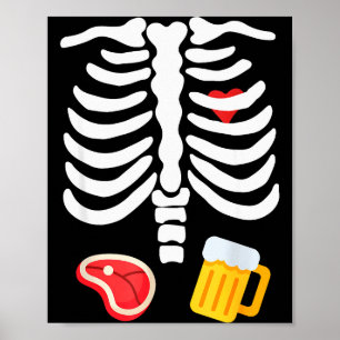 Affiche Déguisement de bière et de steak squelette drôle d