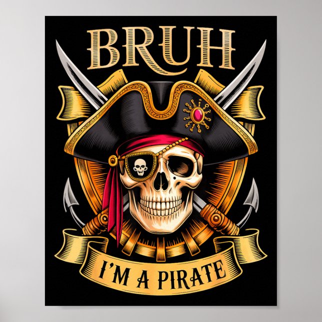 Affiche Déguisement de crâne de pirate drôle pour Hallowee (Devant)