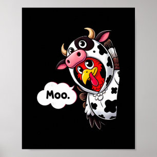 Affiche Déguisement de dinde de vache Moo drôle de Thanksg