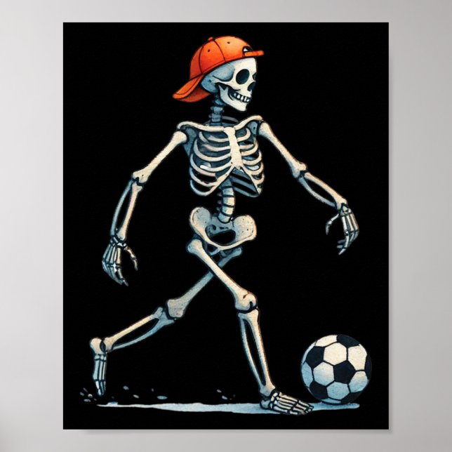 Affiche Déguisement de foot de squelette d'Halloween drôle (Devant)