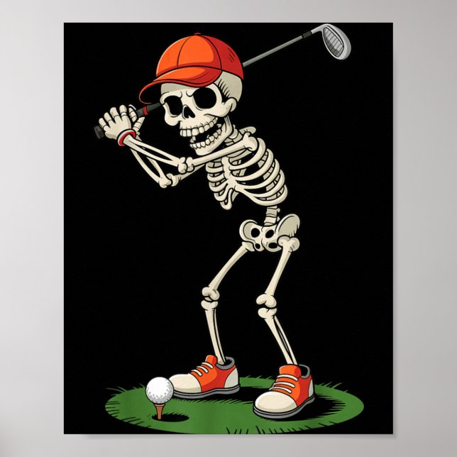 Affiche Déguisement de golf squelette Halloween drôle pour (Devant)