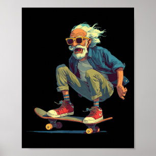 Affiche Déguisement de grand-père barbu avec skateboard po