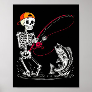Affiche Déguisement de pêche de squelette Halloween drôle 