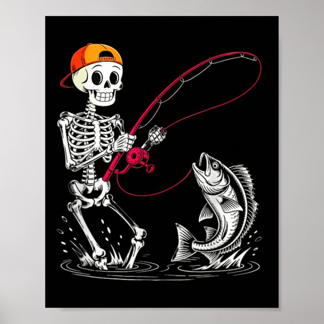 Affiche Déguisement de pêche de squelette Halloween drôle  (Devant)