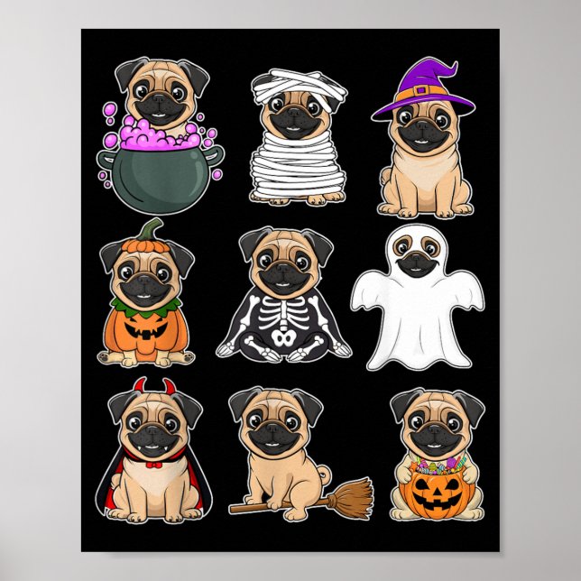 Affiche Déguisement de pug pour Halloween Fantôme Citrouil (Devant)