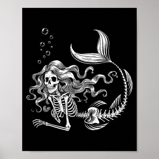 Affiche Déguisement de squelette de sirène drôle Halloween (Devant)