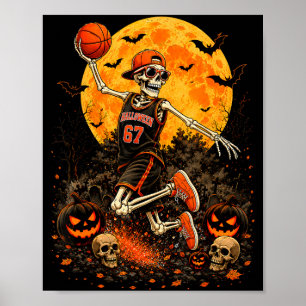 Affiche Déguisement d'Halloween basket-ball squelette drôl