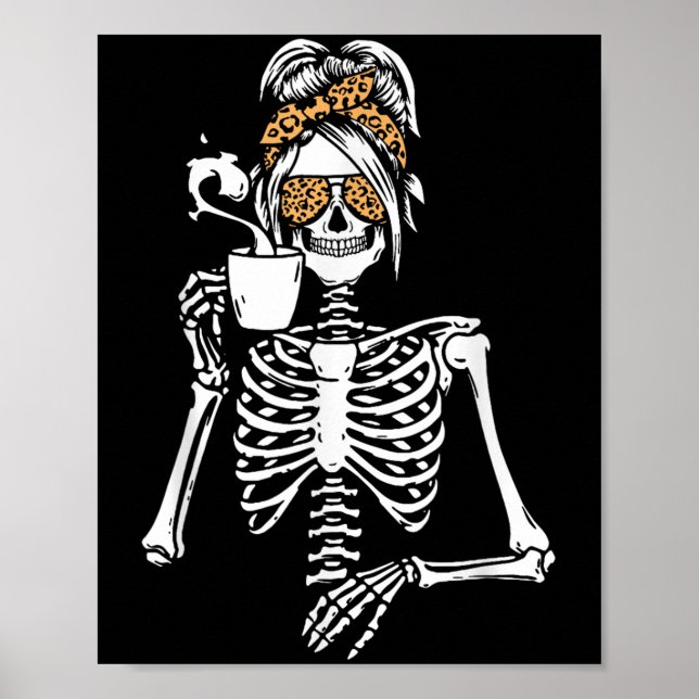 Affiche Déguisement d'Halloween de squelette buvant du caf (Devant)