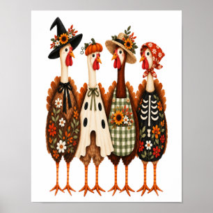 Affiche Déguisements drôles de dinde Thanksgiving Hallowee