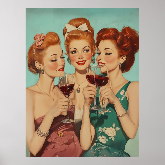 Affiche Dégustation vintage pour dames avec vin (Devant)