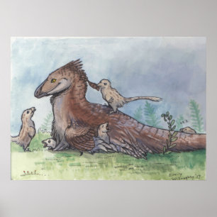 Affiche Deinonychus Père avec poussins