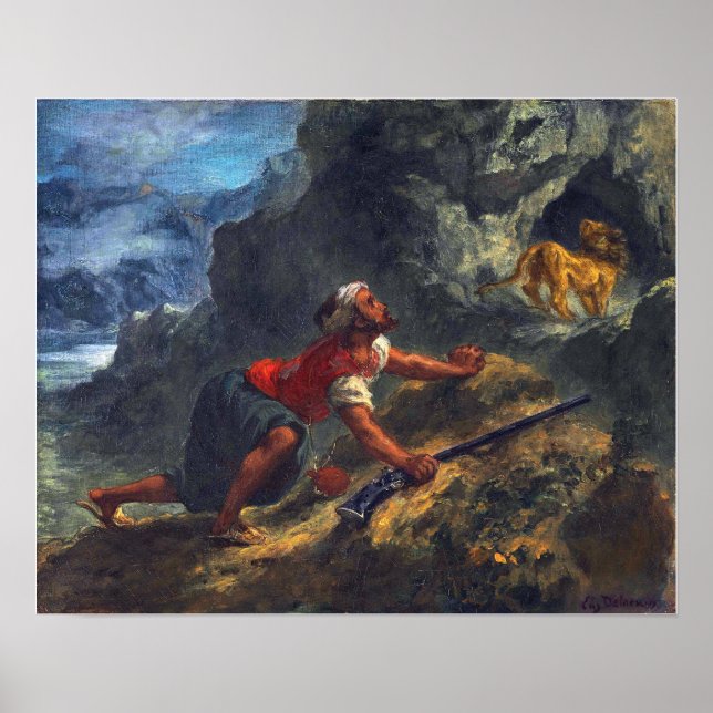 Affiche Delacroix - Arabe traquant un lion (Devant)
