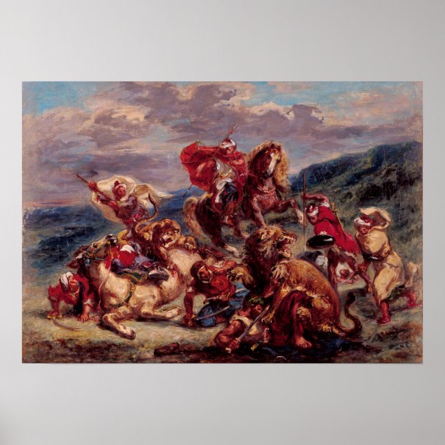 Affiche Delacroix - Étude sur la chasse de Lowen St Gallen (Devant)