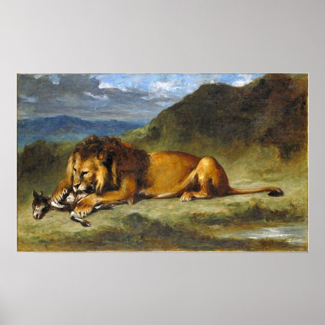 Affiche Delacroix - Lion Dévorant Une Chèvre (Devant)