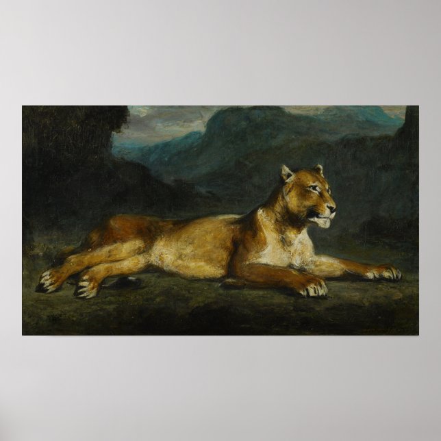 Affiche Delacroix - Lionne qui se cabre 1855 (Devant)