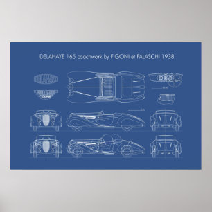 Affiche Delahaye 165 Figoni et Falaschi Blueprint