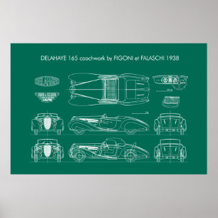 Affiche Delahaye 165 Figoni et Falaschi Blueprint