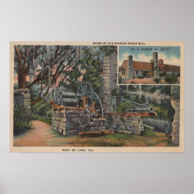 Affiche Deland, FL - Ruines de l'ancienne usine espagnole  (Devant)