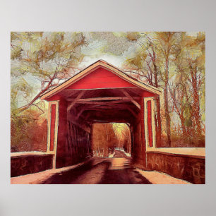 Affiche Delaware Ashland Pont couvert Bois