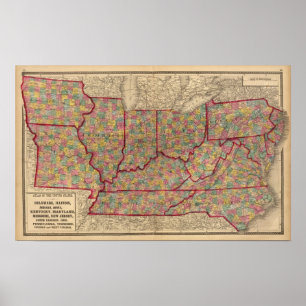Affiche Delaware, Illinois, Indiana, Iowa Caroline du Nord