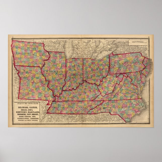 Affiche Delaware, Illinois, Indiana, Iowa Caroline du Nord (Devant)