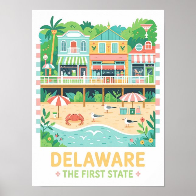Affiche Delaware Premier Etat USA Summer Travel (Devant)