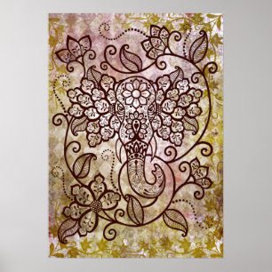 Affiche d'éléphant de Mehndi