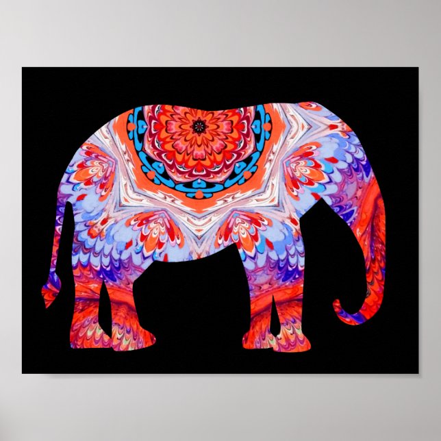 Affiche d'éléphant Kaleidoscope en bleu et orange (Devant)