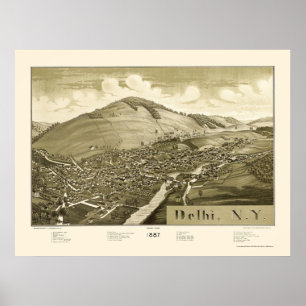 Affiche Delhi, NY Panoramic Map - 1887