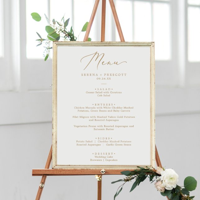 Affiche Délicat Gold Calligraphy Menu Mariage Dîner (Créateur téléchargé)