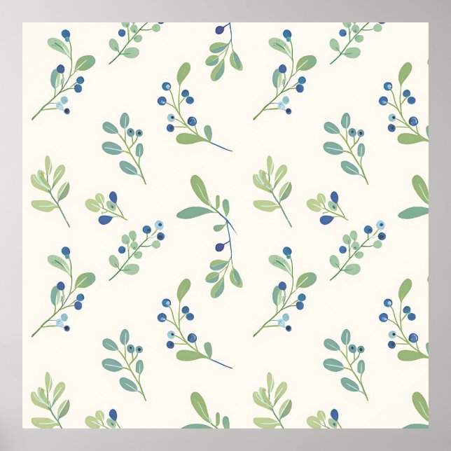 Affiche Delicate Blueberry Eucalyptus Pattern (Devant)