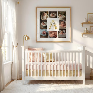 Affiche Delicate Floral Initial A 8-Photos Collage Newborn