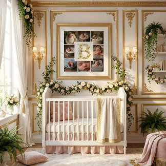Affiche Delicate Floral Initial B 8-Photos Collage Newborn