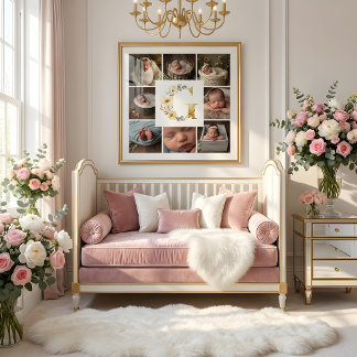 Affiche Delicate Floral Initial G 8-Photos Collage Newborn