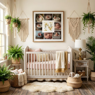 Affiche Delicate Floral Initial N 8-Photos Collage Newborn