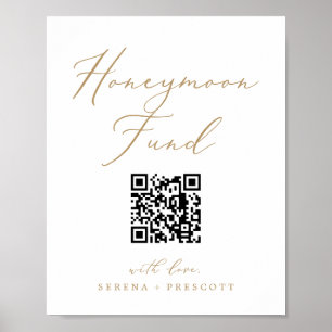 Affiche Delicate Gold Calligraphy QR Code Honeymoon Fund