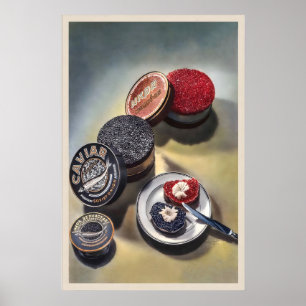 Affiche Délicatesse de caviar Bouteille de vin Champagne N