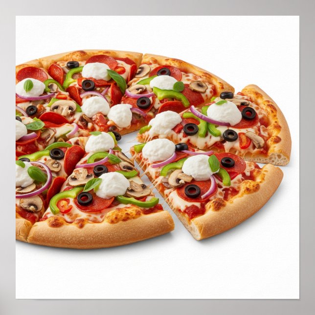 Affiche Délicieuse pizza avec Toppings (Devant)