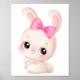 Affiche Délicieux Lapin avec Ruban Rose sur Toile de Fond