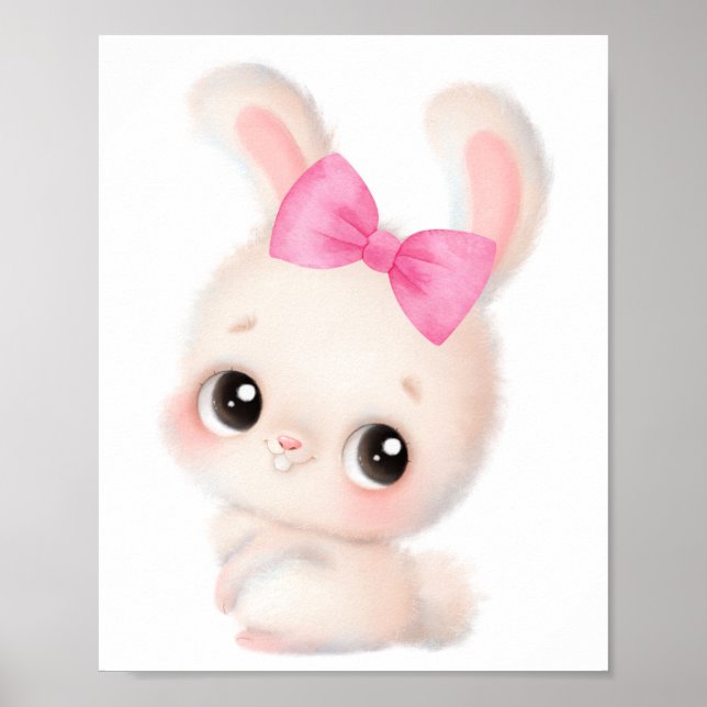 Affiche Délicieux Lapin avec Ruban Rose sur Toile de Fond (Devant)
