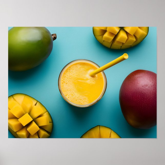 Affiche Délicieux Mango Smoothie frais sur Arrière - plan  (Devant)