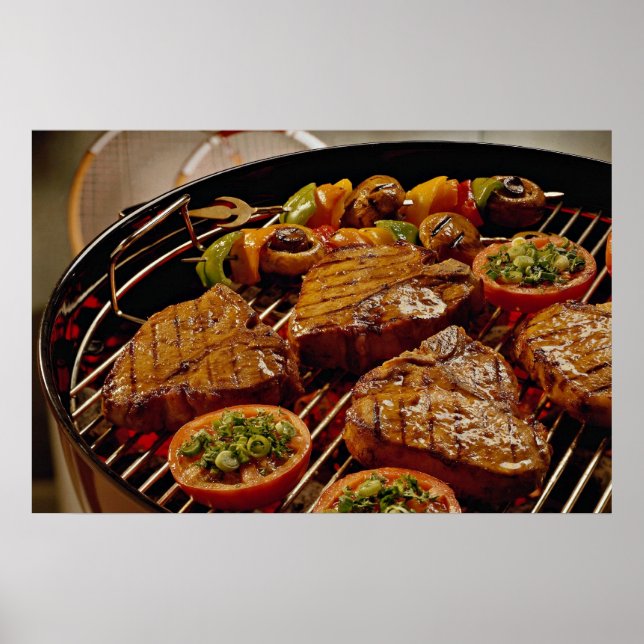 Affiche Délicieux steaks de T-bone grillés (Devant)