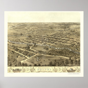 Affiche Delphi, IN Panoramic Map - 1868