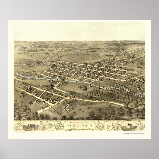 Affiche Delphi, IN Panoramic Map - 1868 (Devant)