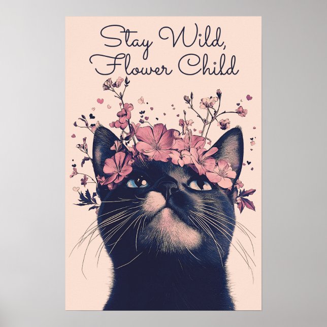 Affiche Demeurez Sauvage, Fleur Enfant Chat Floral Matte P (Devant)