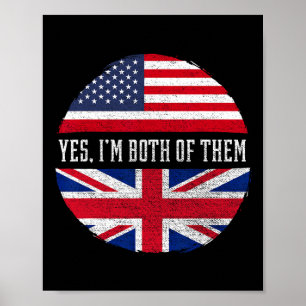 Affiche Demi-américain Demi-britannique Drapeau États-Unis
