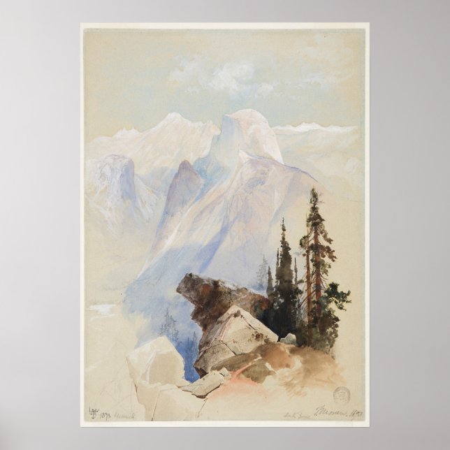 Affiche Demi-Dôme Yosemite Thomas Moran Aquarelle Art (Devant)